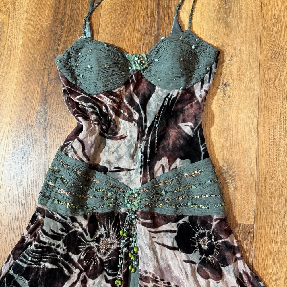 Vintage Y2K Silk Beaded Dress Vintage Drop Waist Vintage Beaded Dress Sue Wong - Picture 13 of 17